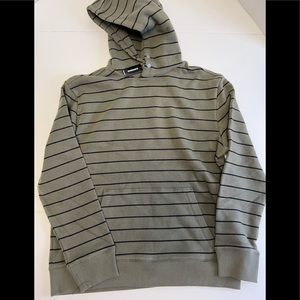 Authentic EXPRESS Mens Striped Fleece Pullover Hoodie Olive Green Sweatshirt L